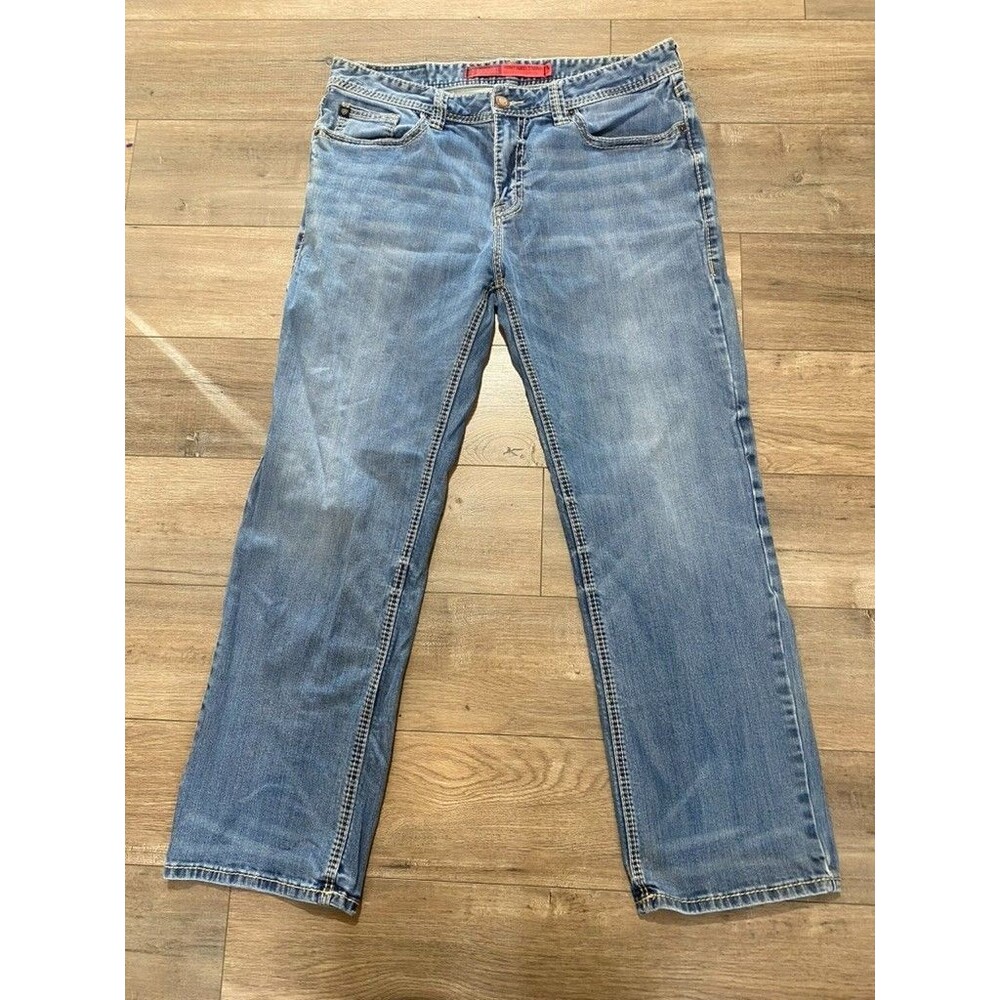 Rock & Roll Denim Double Barrel Bootcut Mens 38X32 Cowboy Thick Stitch Jeans